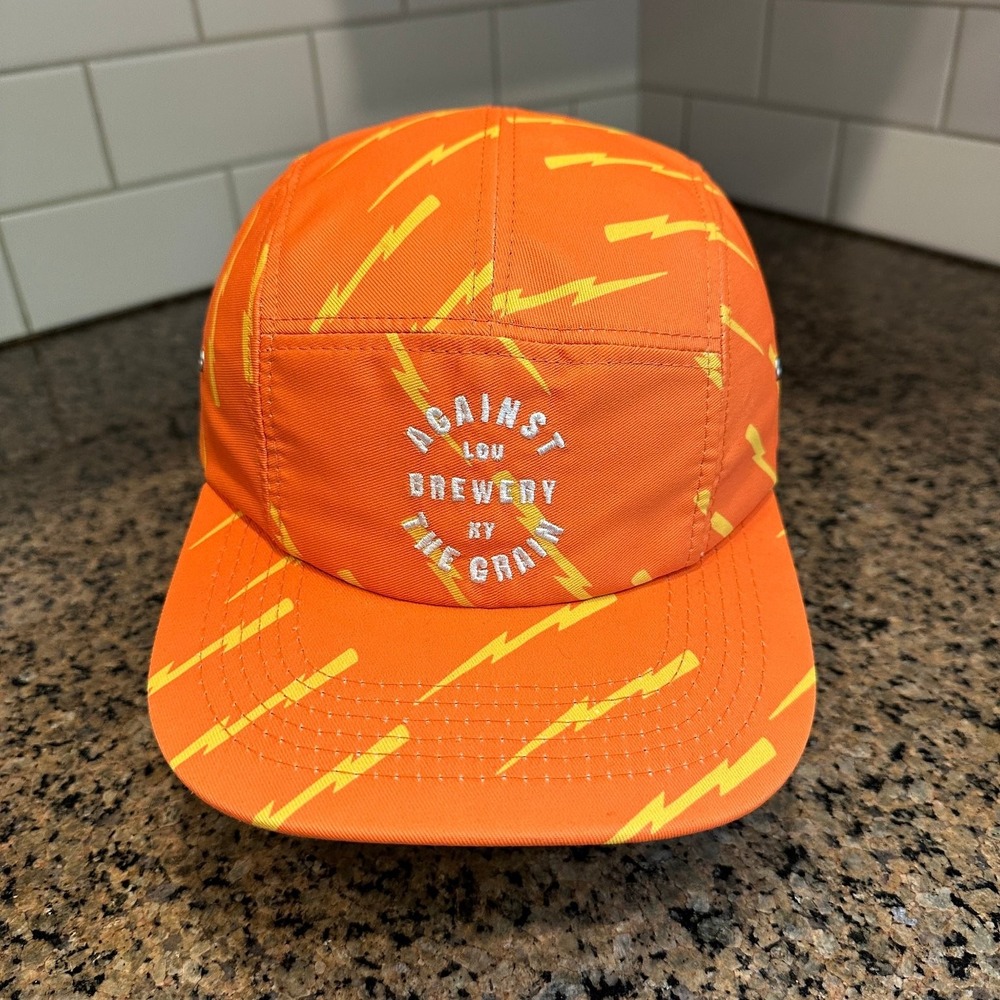 Against The Grain Brewery 5 Panel Camp Cap Adjustable Orange Yellow Lightning